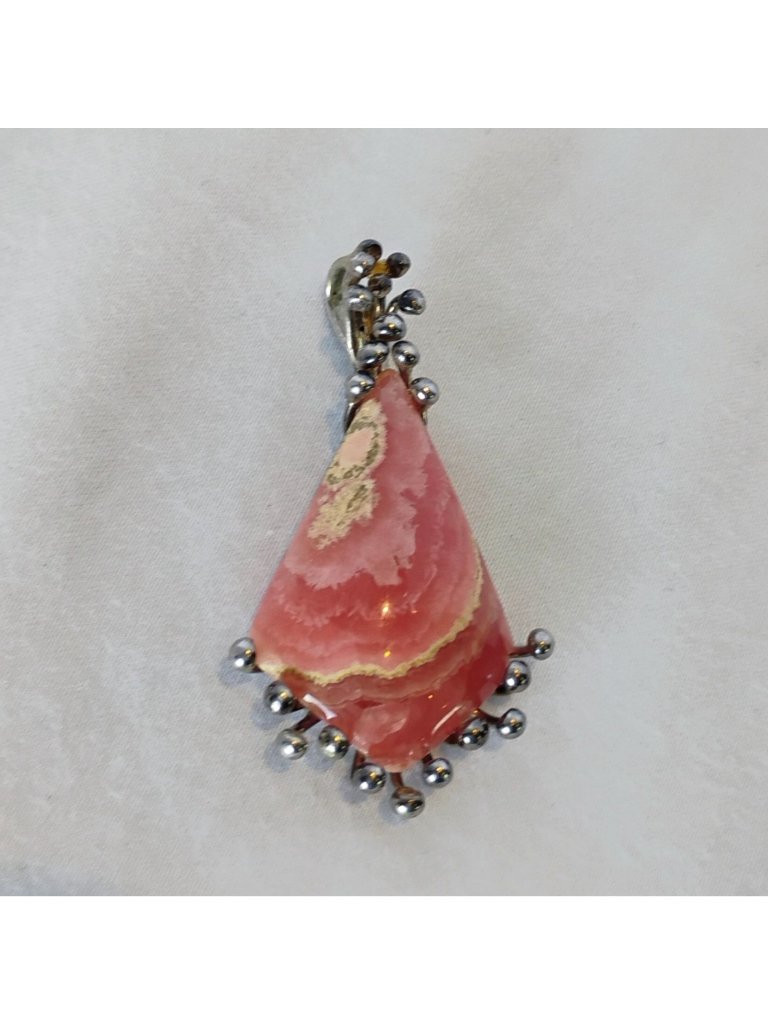 Artisan Handmade Pink Rhodochrosite Sterling Silver Pendant Modernist Brutalist 90$